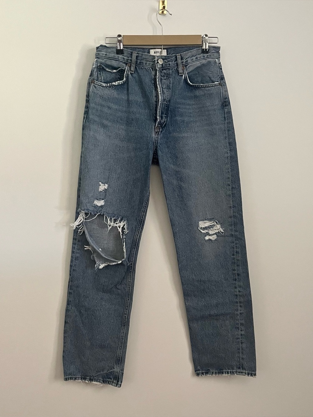 AGOLDE Medium Wash Straight Fit Distressed Jeans